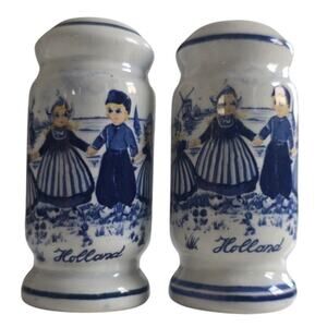 Vintage Delft Blue & White Dutch Hand Painted Salt Pepper Set